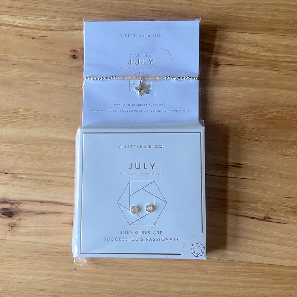 A Littles & Co. set July birthstone bracelet and earrings